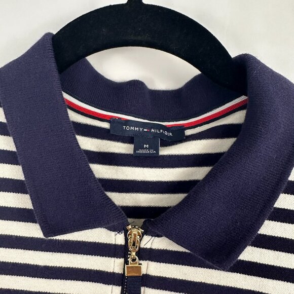 Tommy Hilfiger Polo Sleeveless Women's Striped 1/4 Zip With Anchor Logo Size M - Picture 3 of 6